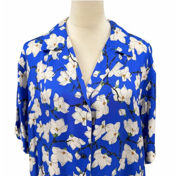 Rag & Bone Blue Floral Print Silk Collared Button Down Shirt Dress - Picture 4 of 13